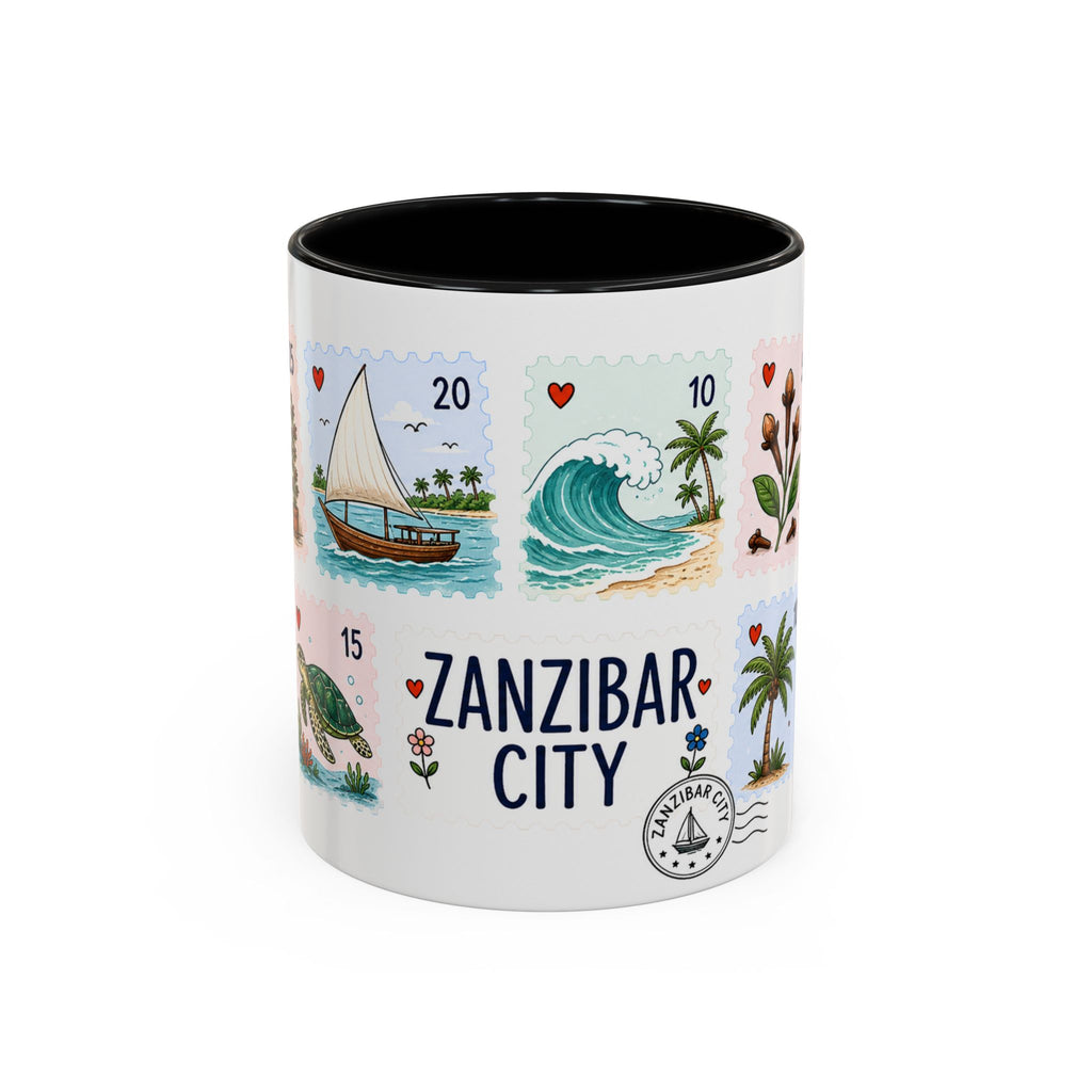 Zanzibar City Coffee Mug | Postage Stamp Collage Mug | Travel Souvenir Accent Cup 11oz 15oz