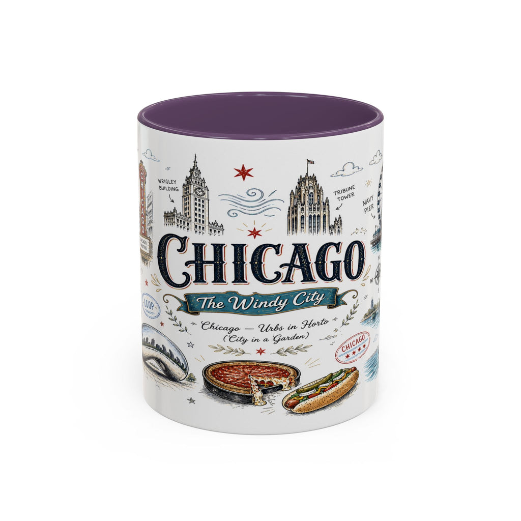 Chicago Coffee Mug | Illinois Souvenir City Gift | Accent Color Ceramic 11oz 15oz