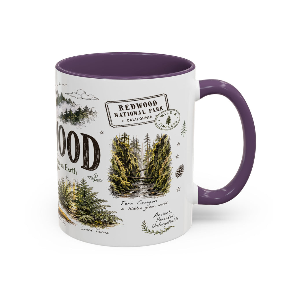 Redwood National Park Coffee Mug | California Coastal Forest Hiking Gift | Accent Color Ceramic 11oz 15oz