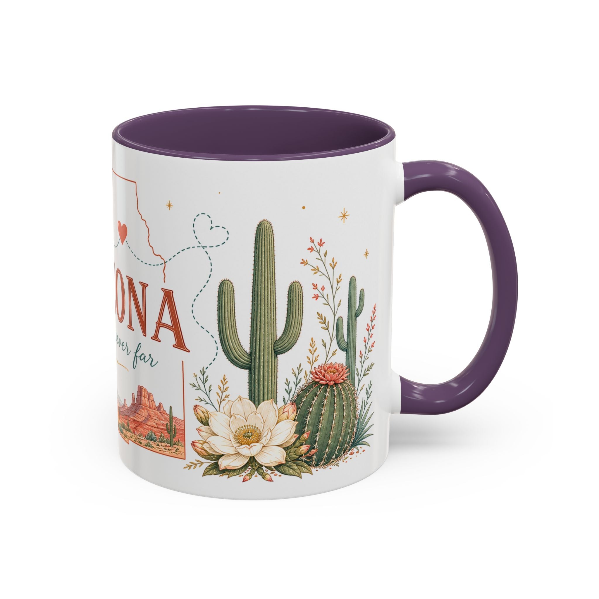 Arizona State Map Mug | Desert Landscape, Botanical Accents, Homesick Gift