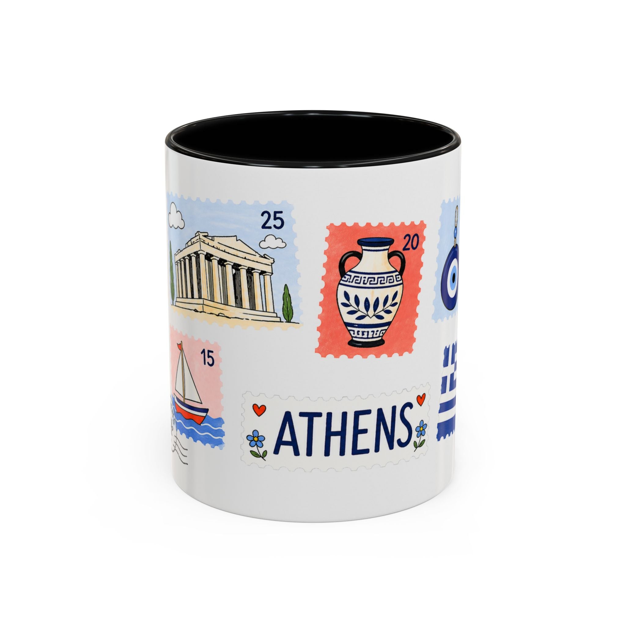 Athens Coffee Mug | Postage Stamp Collage Mug | Travel Souvenir Accent Cup 11oz 15oz