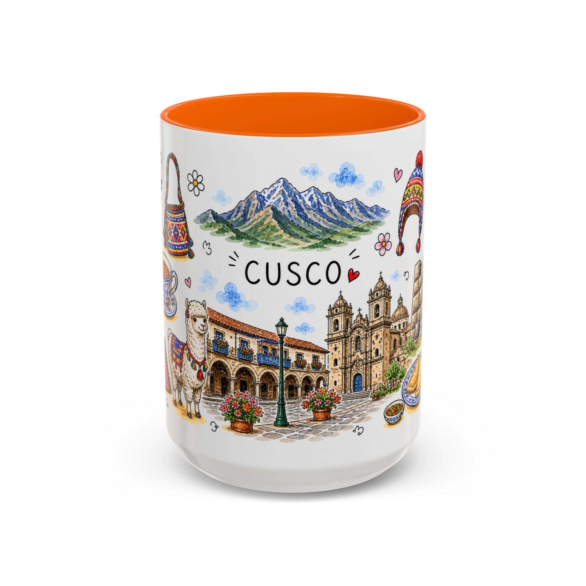 Cusco Illustrated Travel Mug | City Souvenir Accent Coffee Mug | 11oz 15oz Ceramic Cup