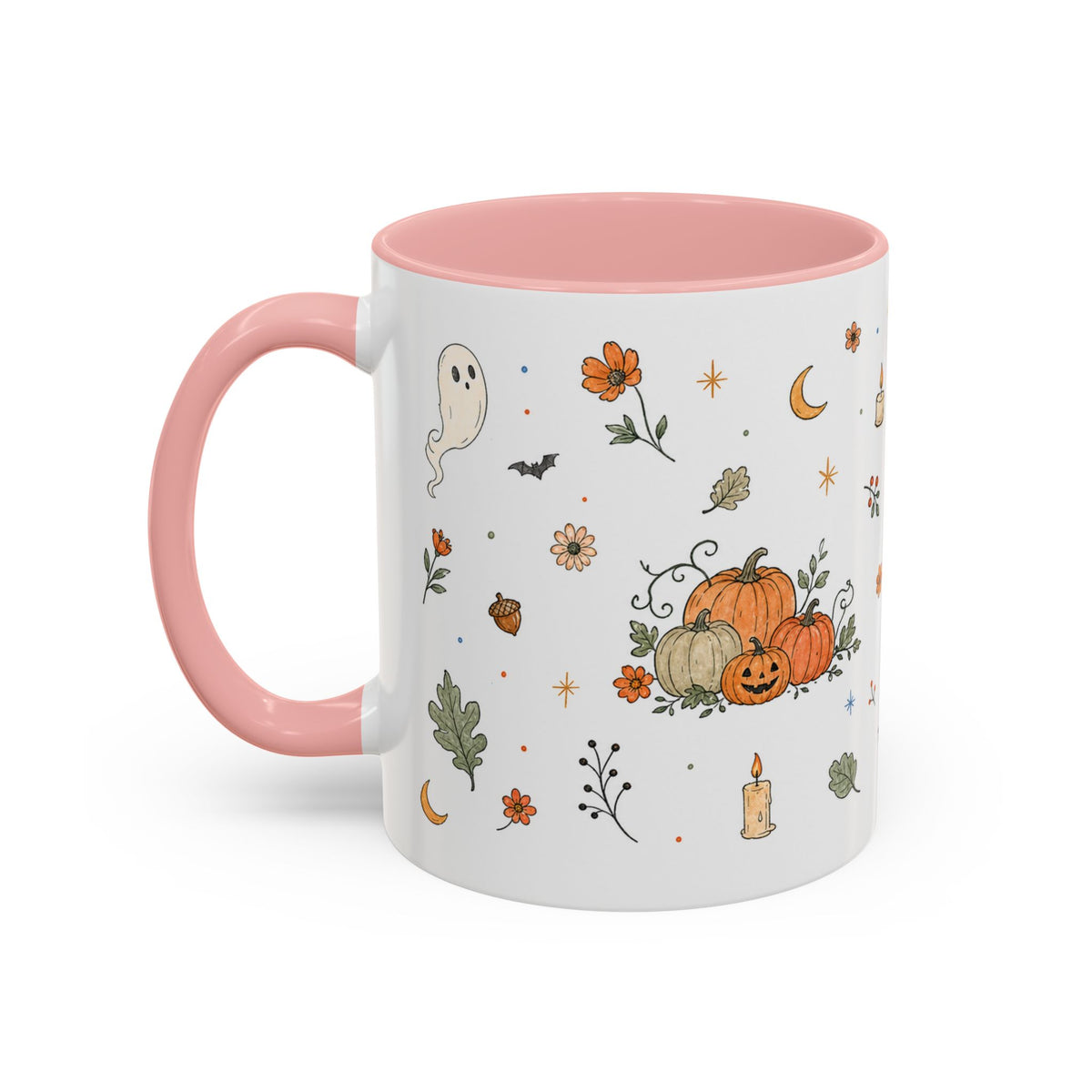 Floral Pumpkin Halloween Mug | Friendly Ghost Watercolor Gift | Accent Cup 11oz 15oz