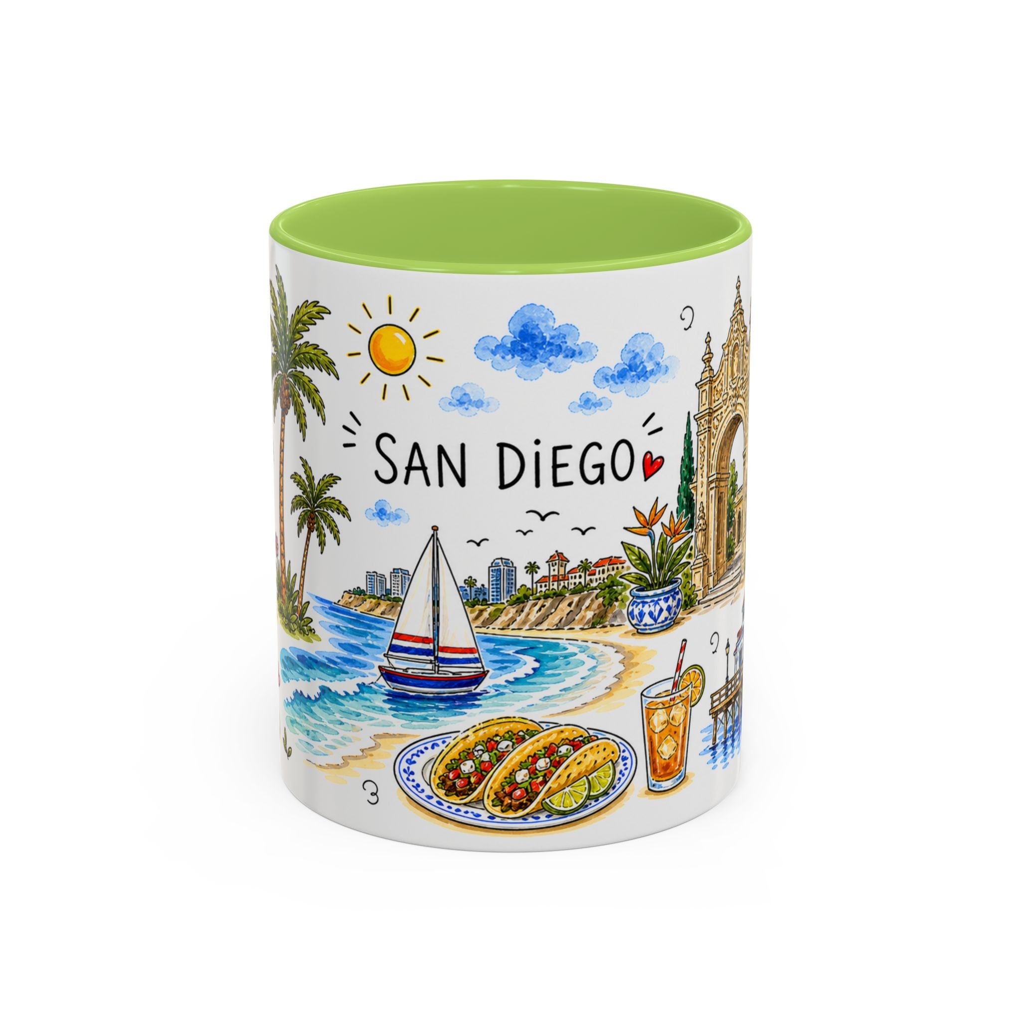 San Diego Illustrated Travel Mug | City Souvenir Accent Coffee Mug | 11oz 15oz Ceramic Cup