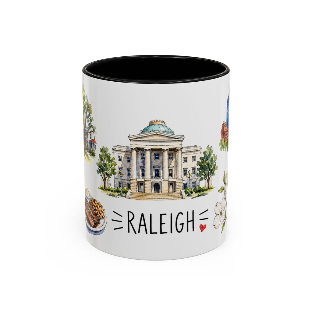 Raleigh Illustrated Travel Mug | City Souvenir Accent Coffee Mug | 11oz 15oz Ceramic Cup