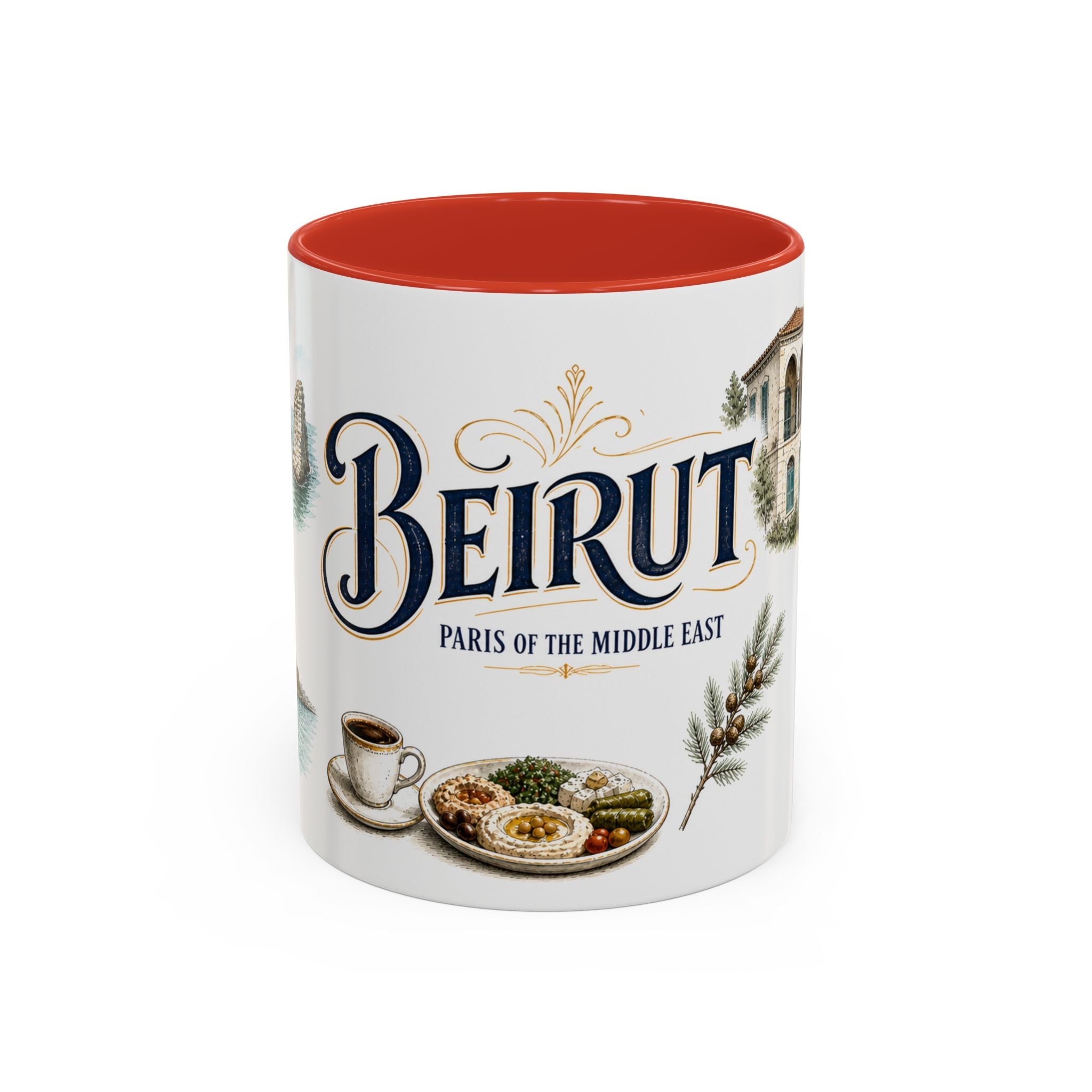 Beirut Coffee Mug | Lebanon Travel Souvenir | Vintage Illustrated City Gift | 11 oz 15 oz Accent Mug