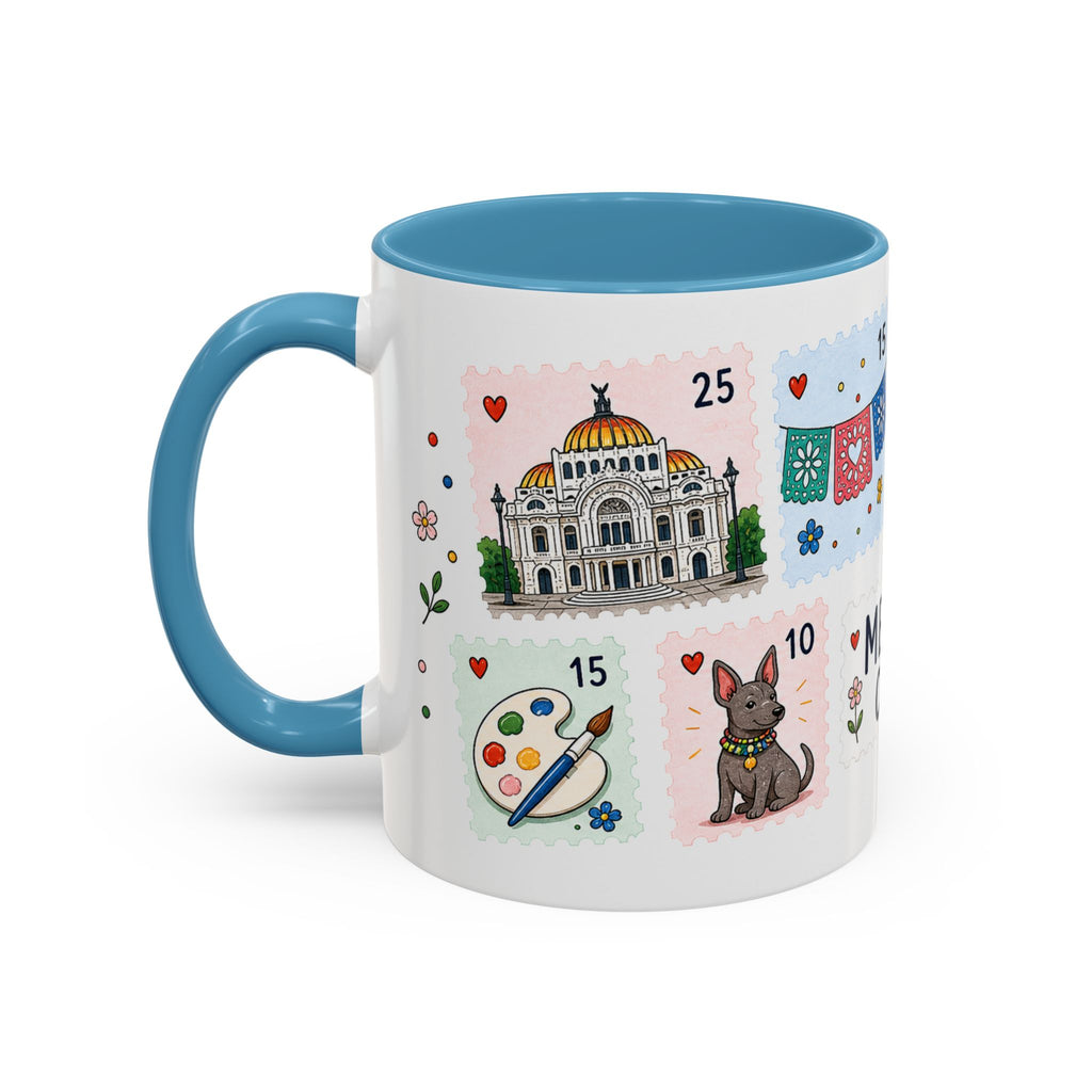 Mexico City Coffee Mug | Postage Stamp Collage Mug | Travel Souvenir Accent Cup 11oz 15oz