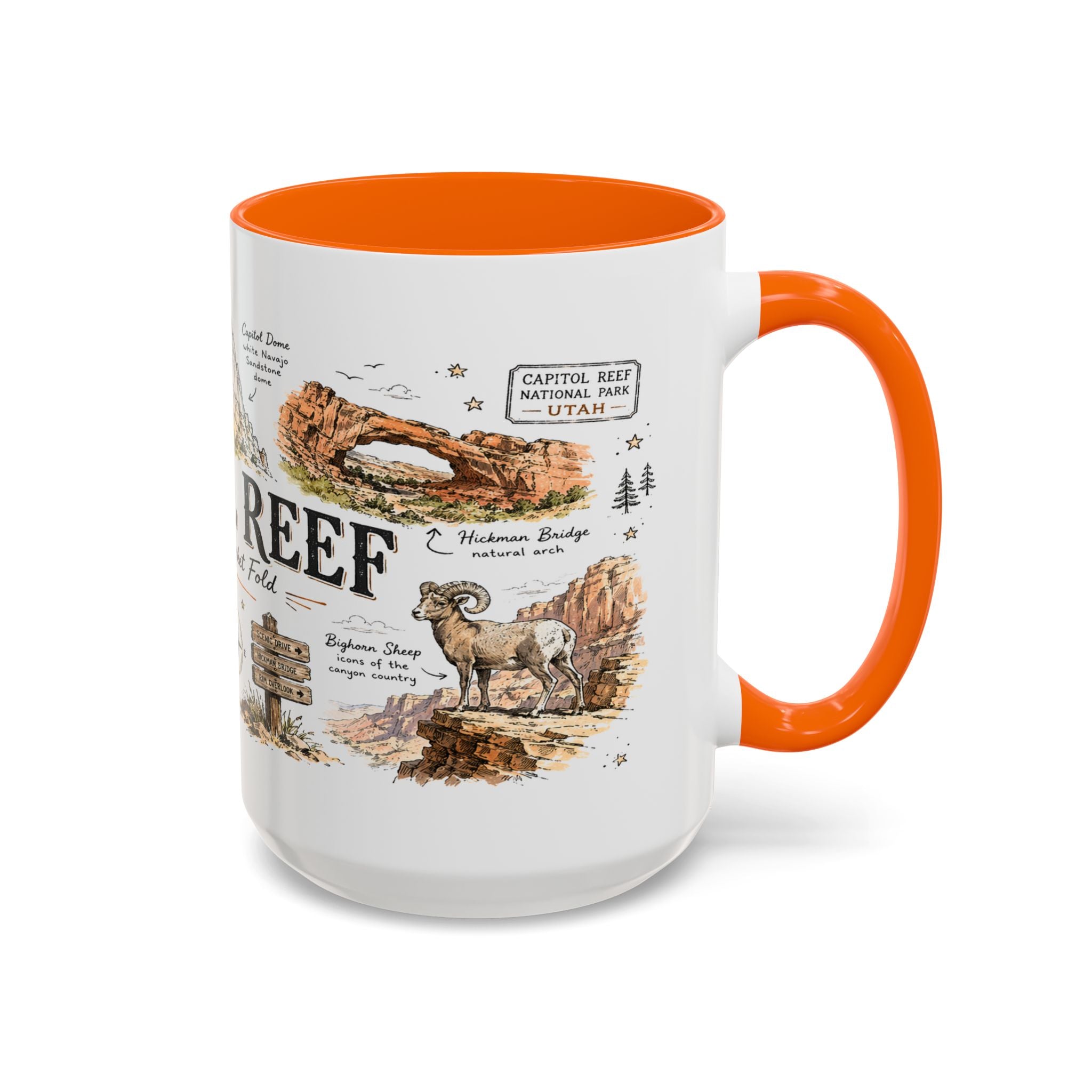 Capitol Reef National Park Coffee Mug | Utah Sandstone Canyon Hiking Gift | Accent Color Ceramic 11oz 15oz
