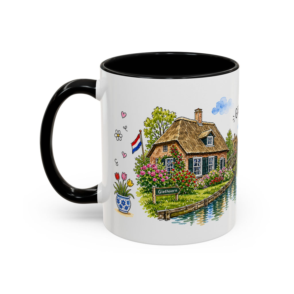 Giethoorn Illustrated Travel Mug | Netherlands Souvenir Accent Coffee Mug | 11oz 15oz Ceramic Cup