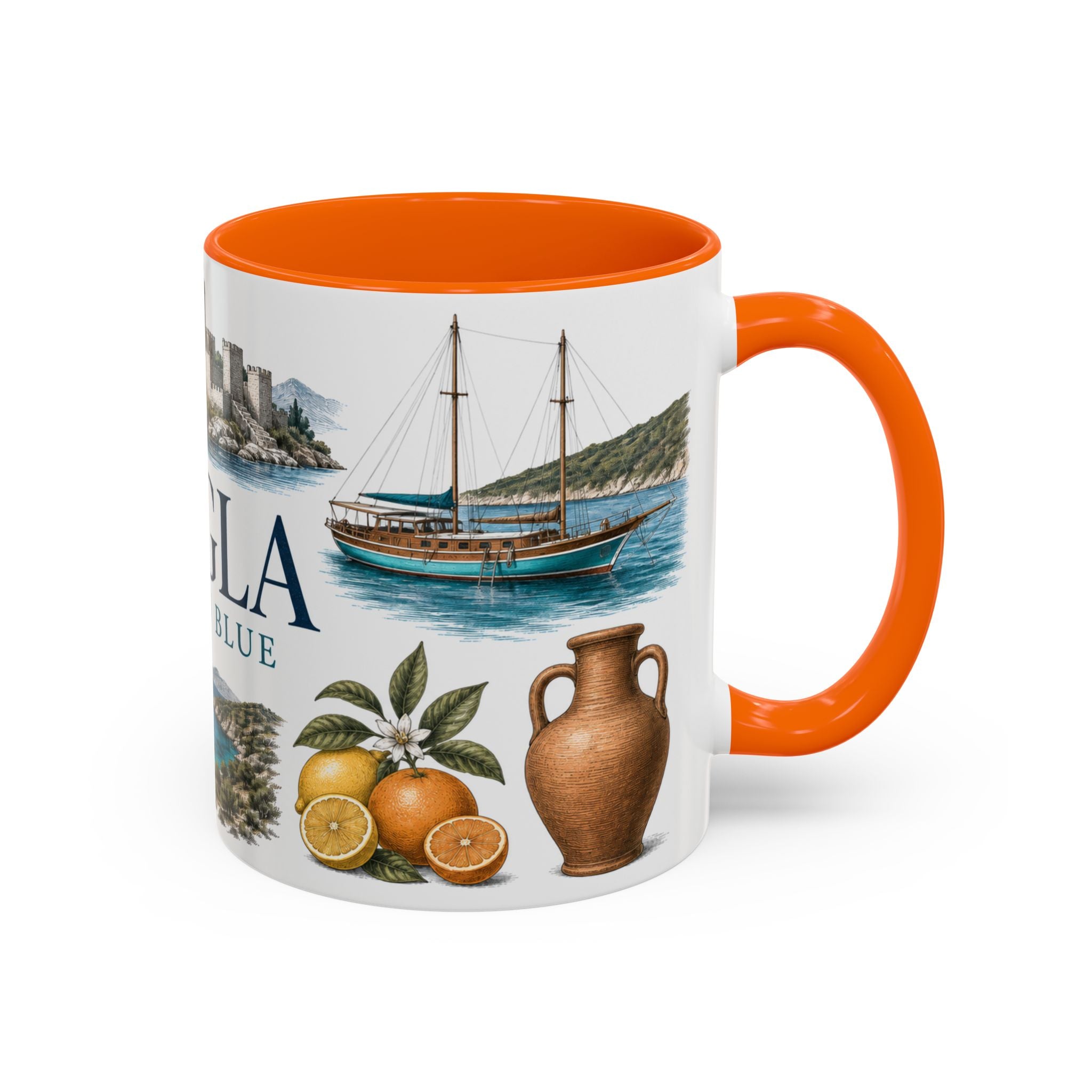Mugla Coffee Mug | Turkey Travel Souvenir | Vintage Illustrated City Gift | 11 oz 15 oz Accent Mug