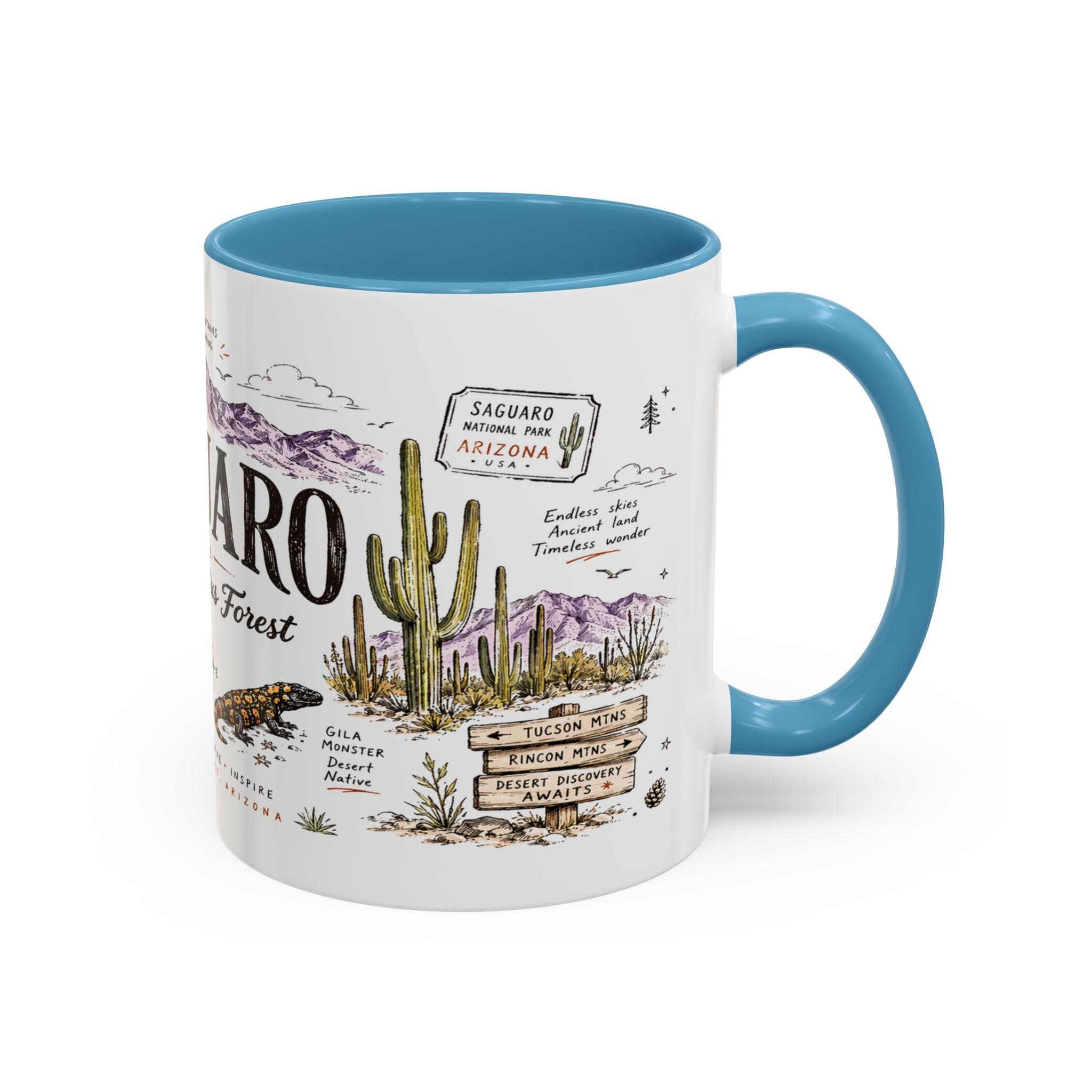 Saguaro National Park Coffee Mug | Arizona Desert Cactus Sunset Gift | Accent Color Ceramic 11oz 15oz