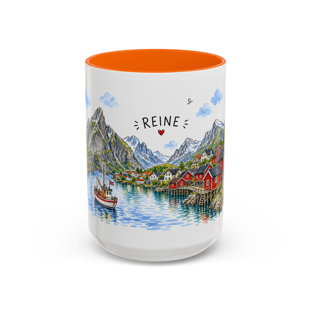 Reine Illustrated Travel Mug | Norway Souvenir Accent Coffee Mug | 11oz 15oz Ceramic Cup