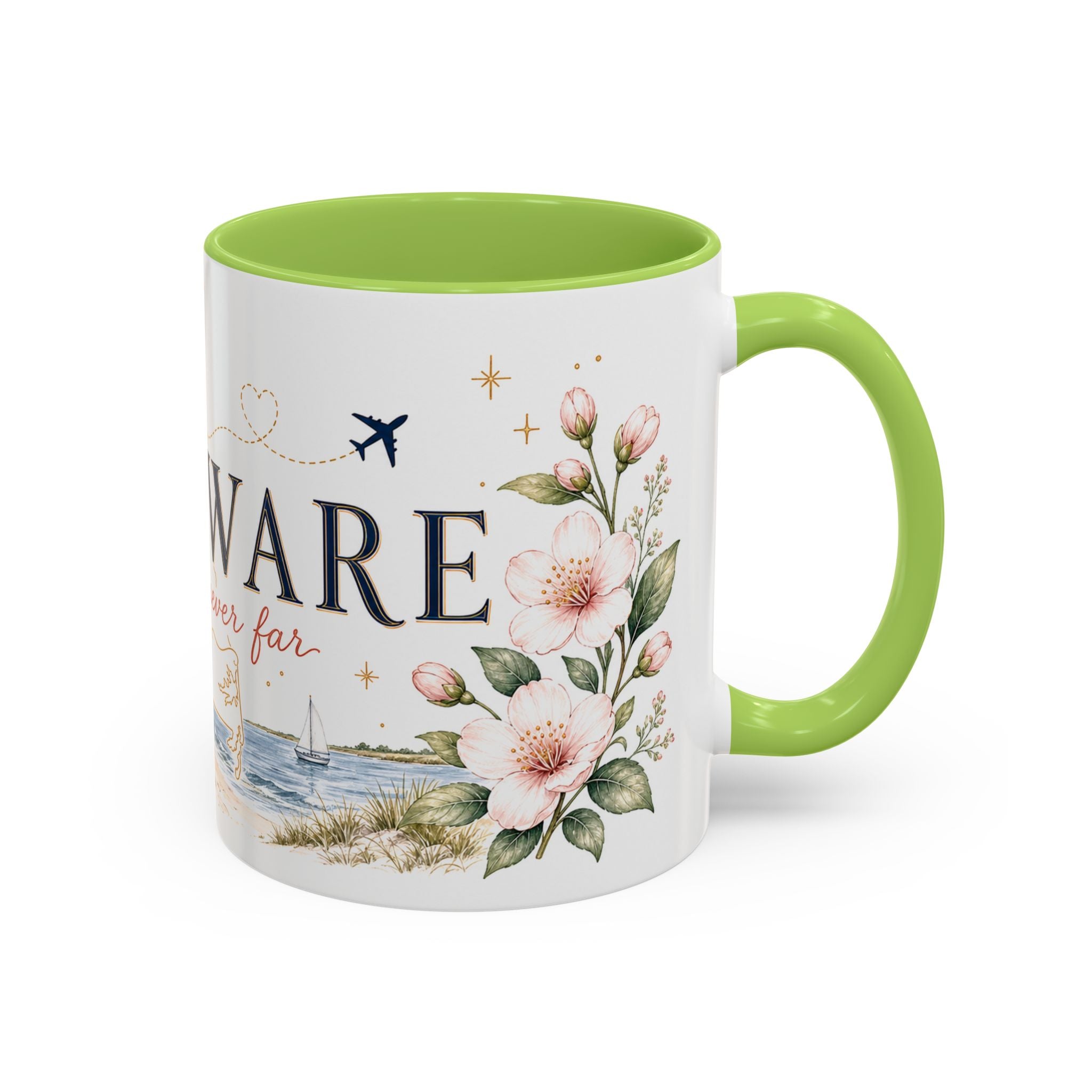 Delaware State Map Mug | Botanical Beach Accent Coffee Cup (11oz/15oz)