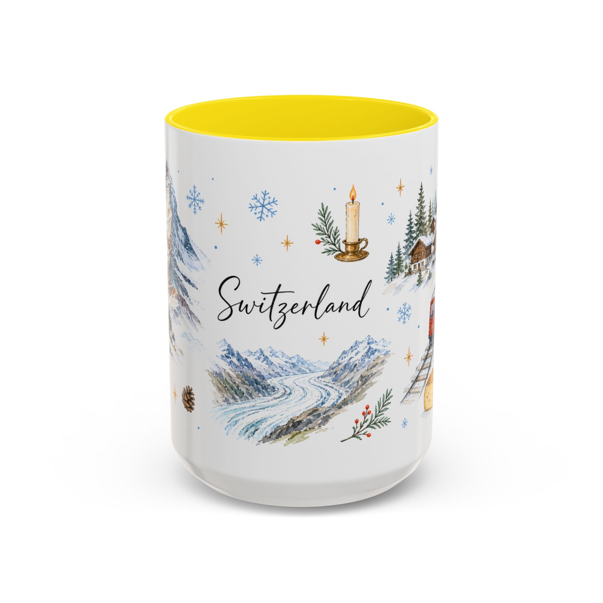 Switzerland Christmas Mug | Watercolor Travel Souvenir | Holiday Gift | Accent Ceramic Coffee Cup 11oz 15oz
