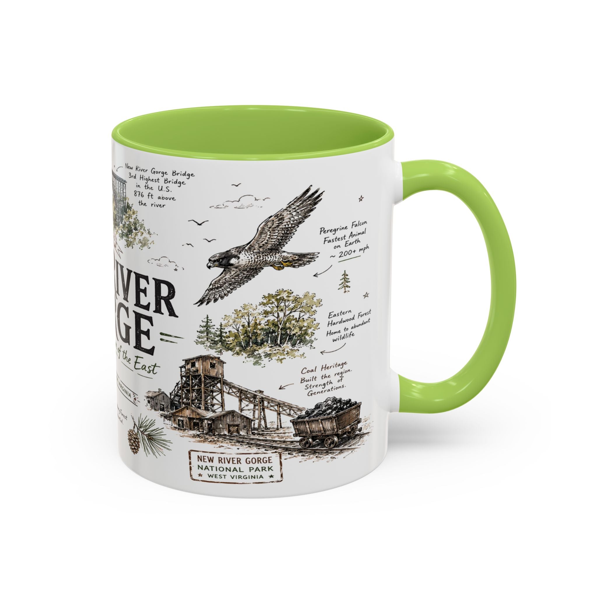 New River Gorge National Park Coffee Mug | West Virginia River Canyon Climbing Gift | Accent Color Ceramic 11oz 15oz