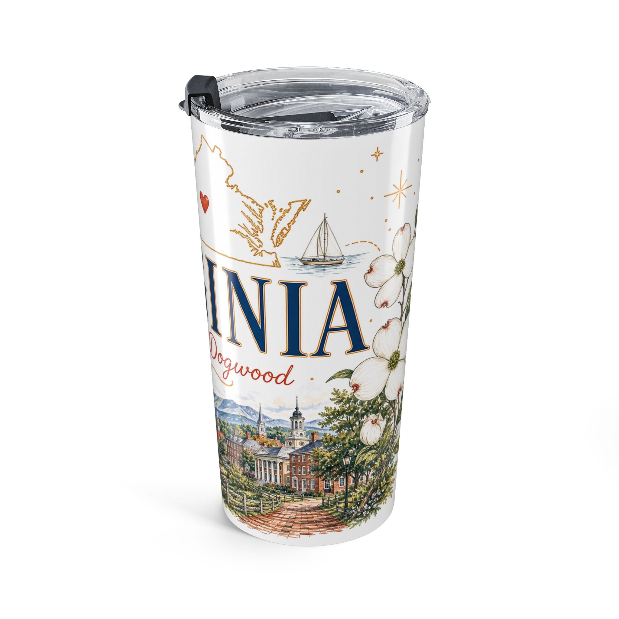 Virginia State Flower 20oz Tumbler | American Dogwood Botanical State Flower Gift | Insulated Stainless Steel Travel Cup