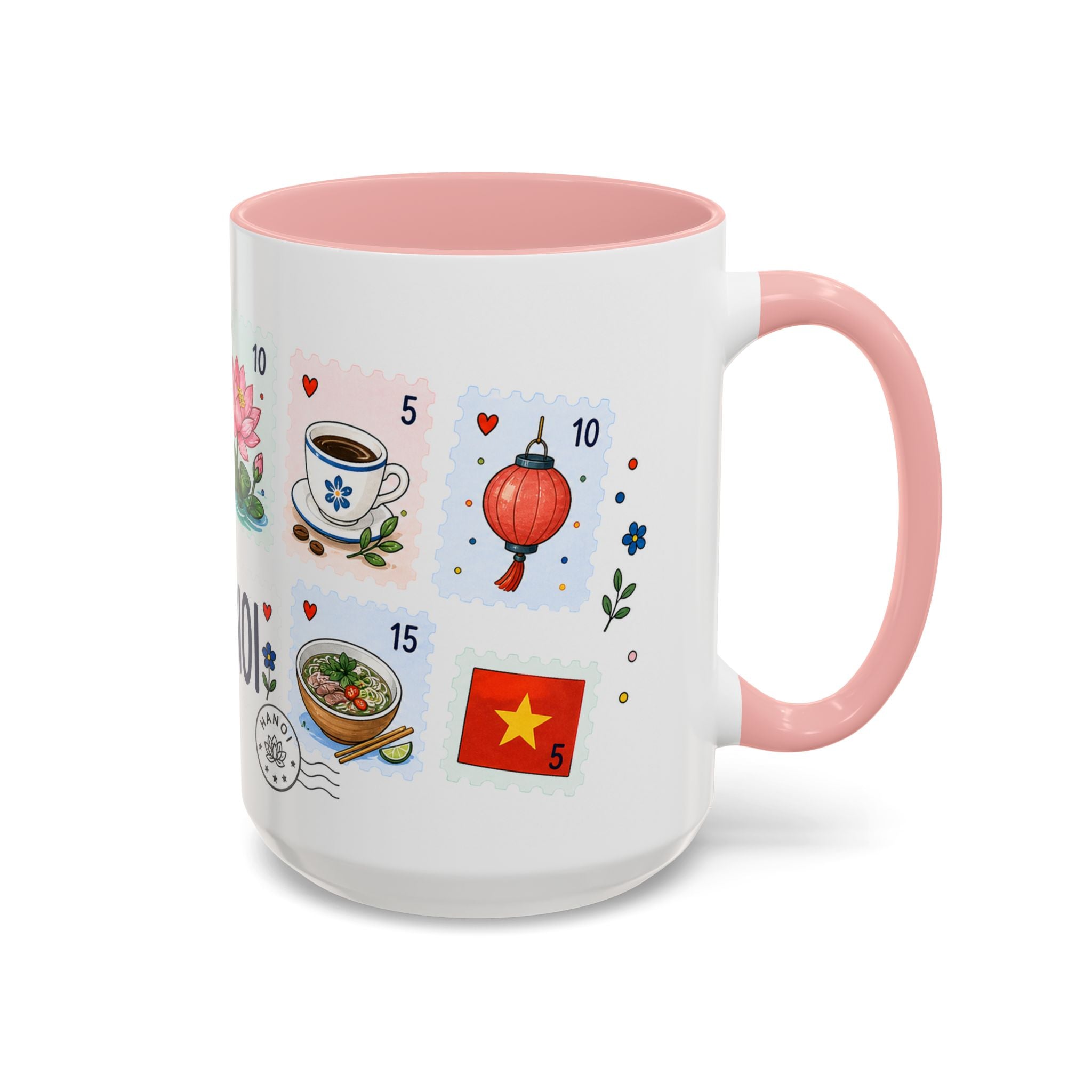 Hanoi Coffee Mug | Postage Stamp Collage Mug | Travel Souvenir Accent Cup 11oz 15oz