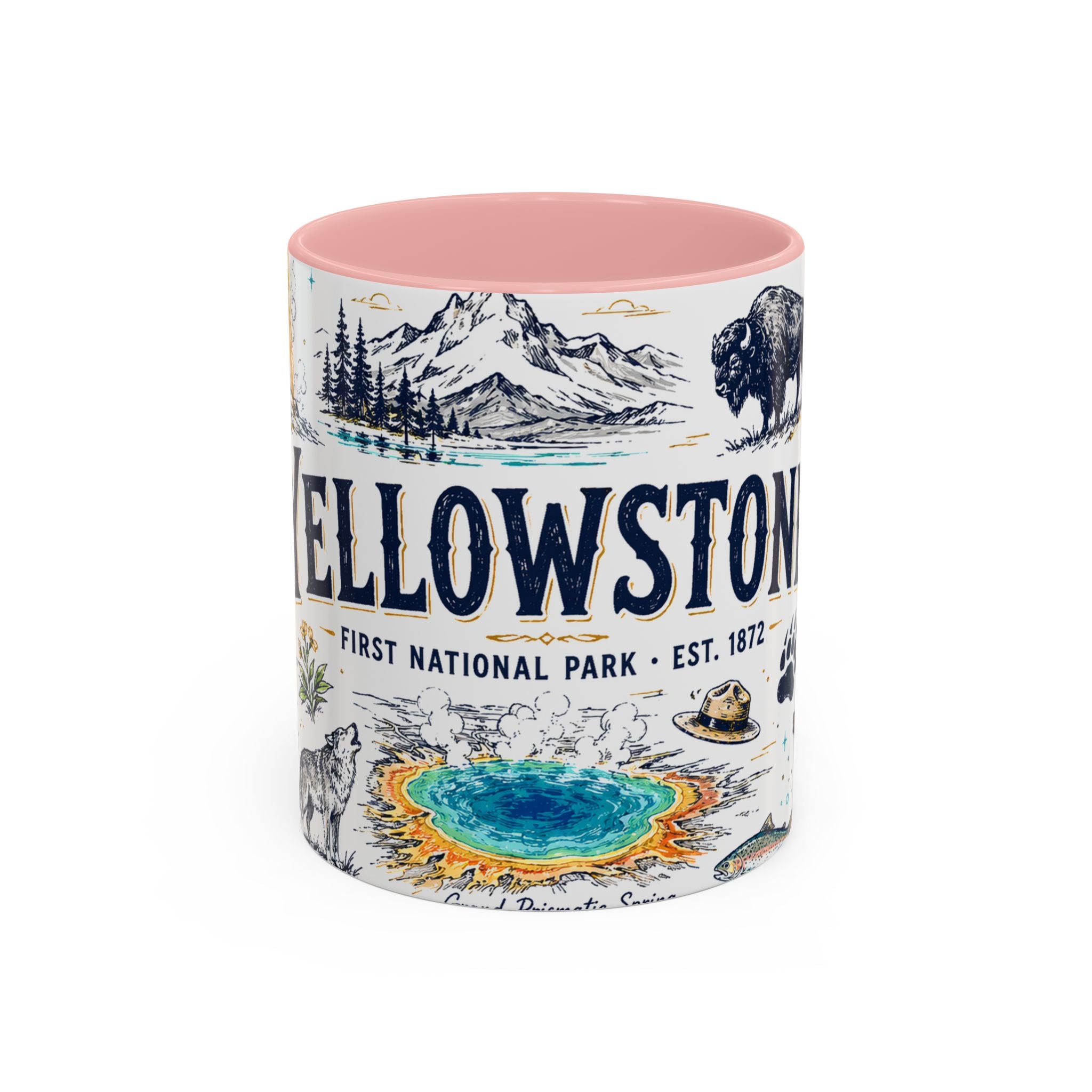 Yellowstone National Park Coffee Mug | Hiking Camping Nature Gift | Accent Color Ceramic 11oz 15oz