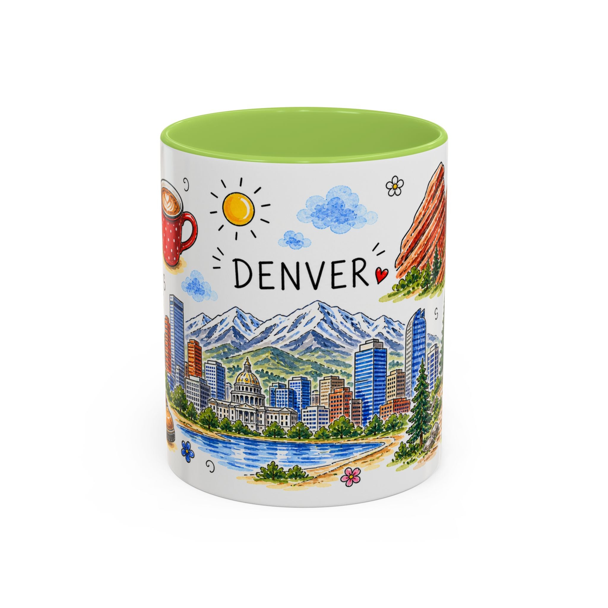 Denver Illustrated Travel Mug | City Souvenir Accent Coffee Mug | 11oz 15oz Ceramic Cup