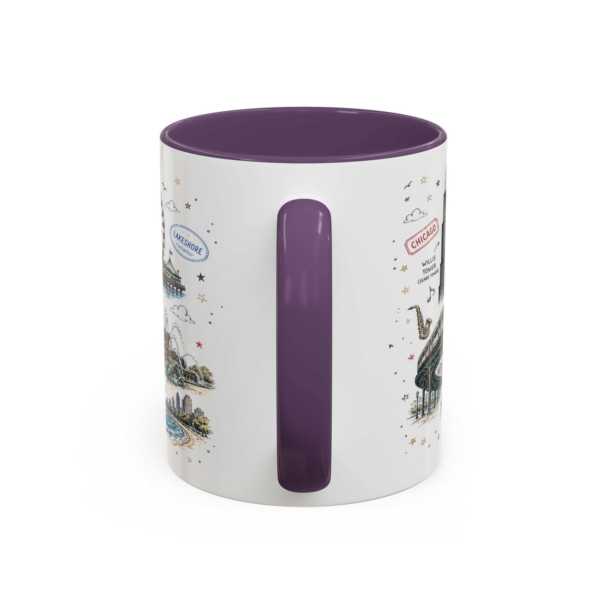 Chicago Coffee Mug | Illinois Souvenir City Gift | Accent Color Ceramic 11oz 15oz