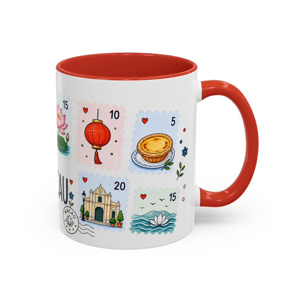 Macau Coffee Mug | Postage Stamp Collage Mug | Travel Souvenir Accent Cup 11oz 15oz