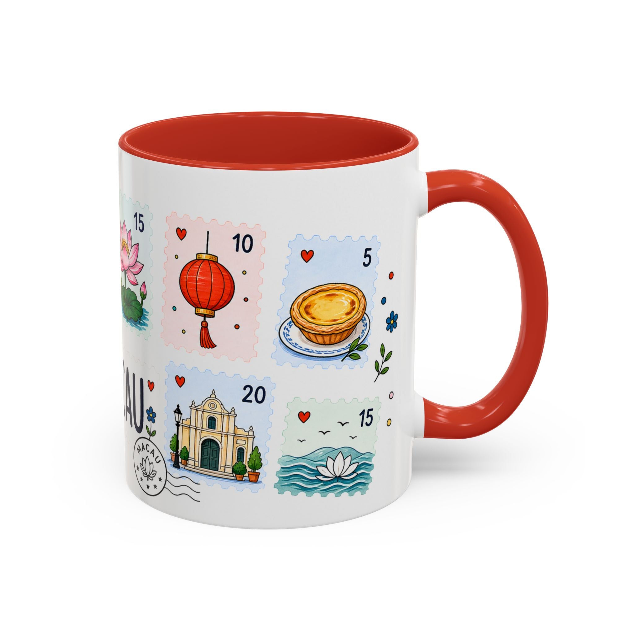 Macau Coffee Mug | Postage Stamp Collage Mug | Travel Souvenir Accent Cup 11oz 15oz