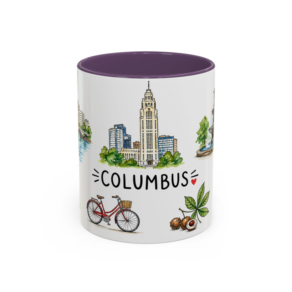 Columbus Illustrated Travel Mug | City Souvenir Accent Coffee Mug | 11oz 15oz Ceramic Cup
