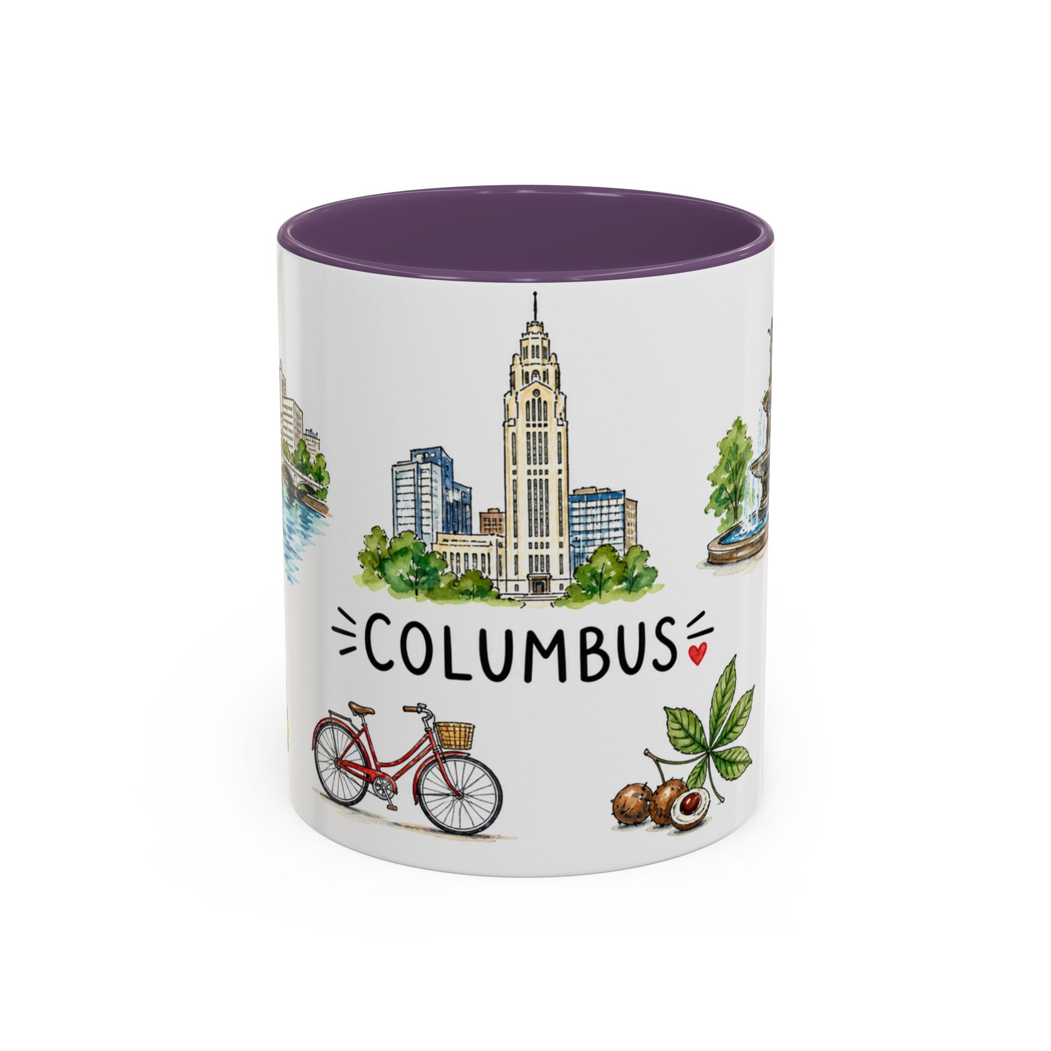 Columbus Illustrated Travel Mug | City Souvenir Accent Coffee Mug | 11oz 15oz Ceramic Cup