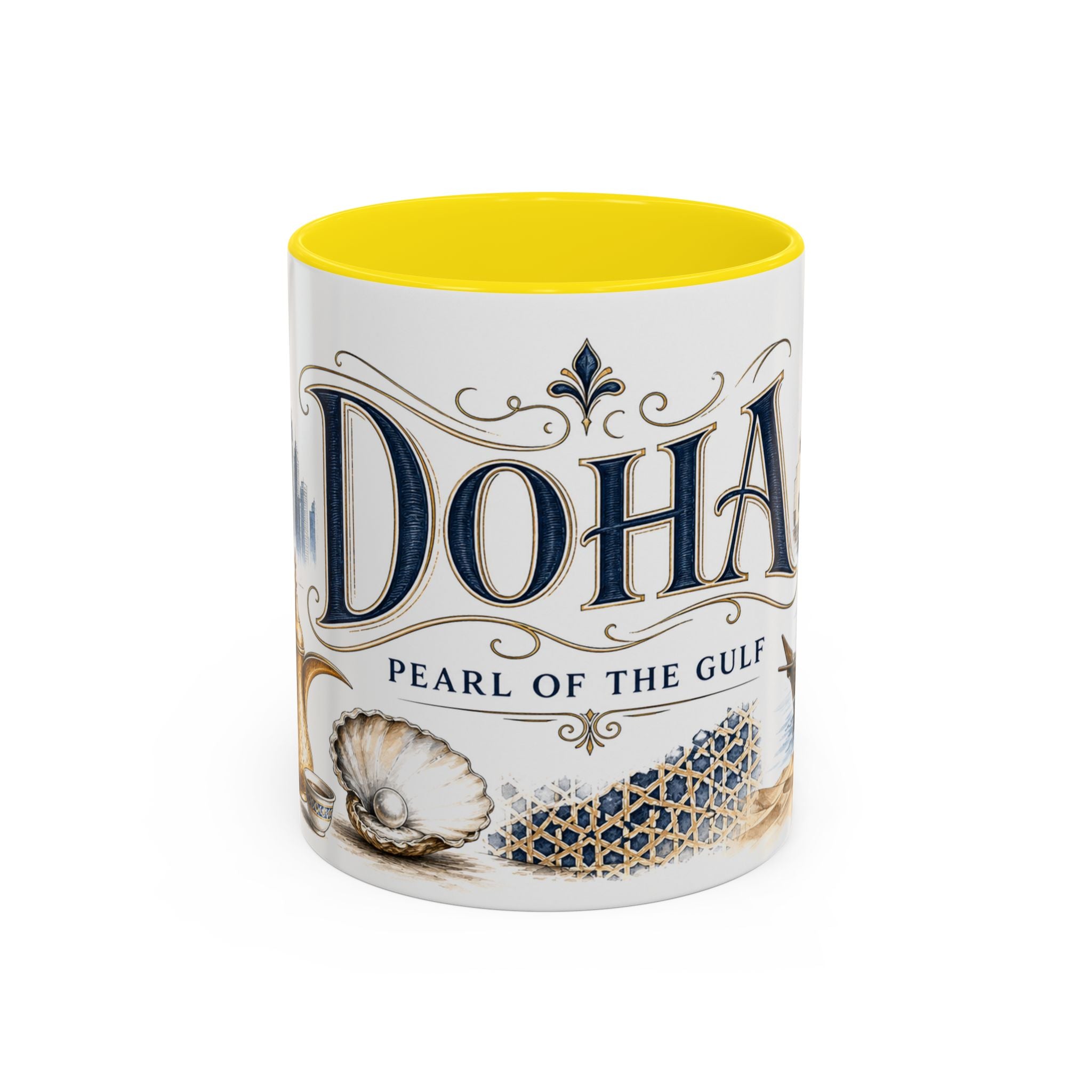 Doha Coffee Mug | Qatar Travel Souvenir | Vintage Illustrated City Gift | 11 oz 15 oz Accent Mug