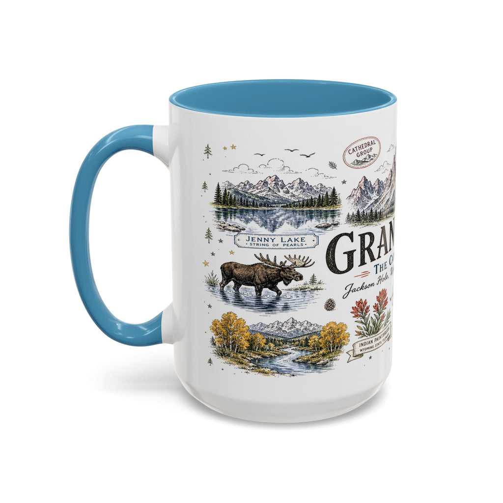 Grand Teton Coffee Mug | National Park Hiking Wyoming Gift | Accent Color Ceramic 11oz 15oz
