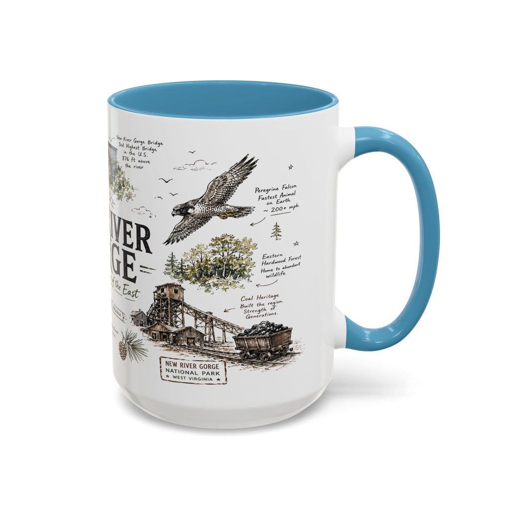 New River Gorge National Park Coffee Mug | West Virginia River Canyon Climbing Gift | Accent Color Ceramic 11oz 15oz