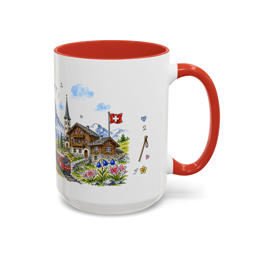 Zermatt Illustrated Travel Mug | Switzerland Souvenir Accent Coffee Mug | 11oz 15oz Ceramic Cup