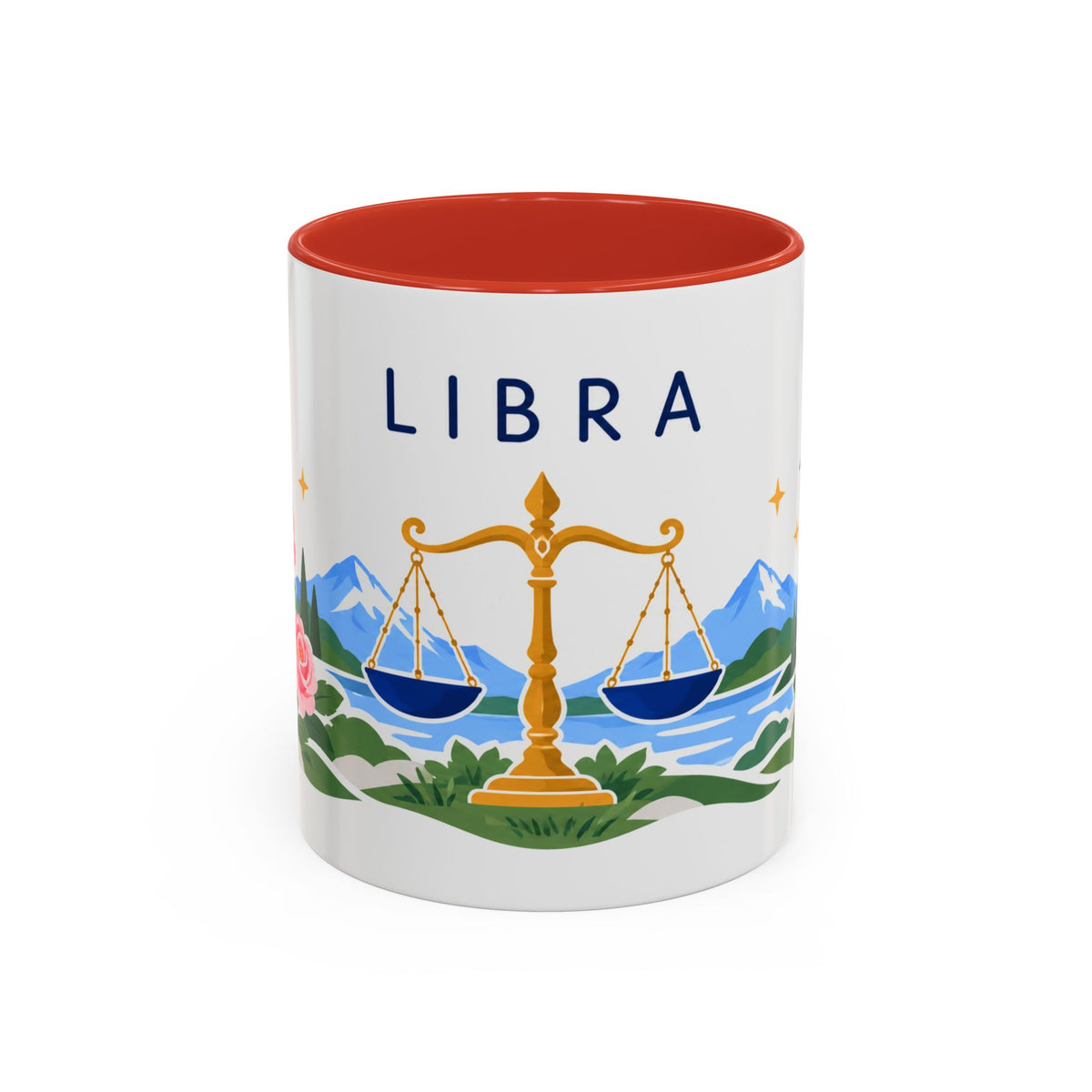 Libra Zodiac Coffee Mug | Scales and Rose Design | Astrology Birthday Gift | 11 oz 15 oz Ceramic Accent Mug