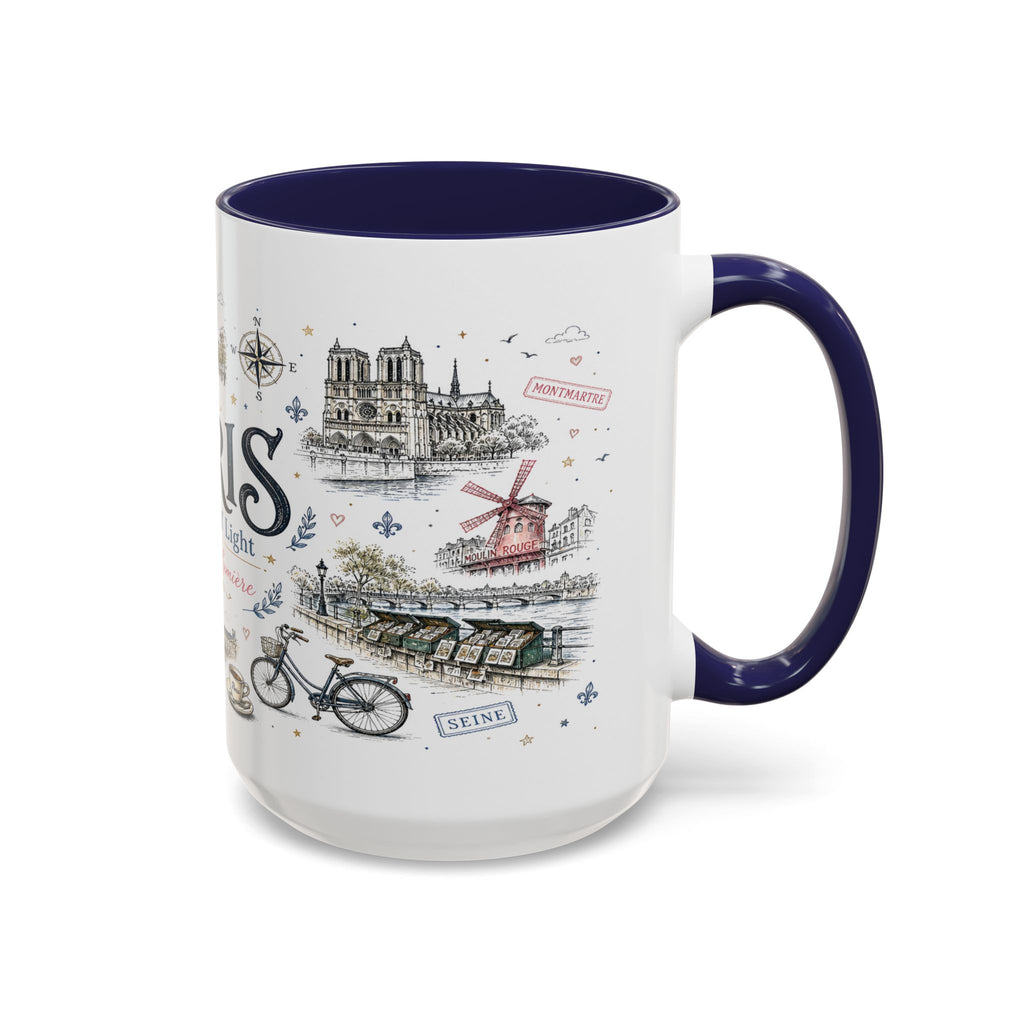 Paris Coffee Mug | France Souvenir Travel Gift | Accent Color Ceramic 11oz 15oz
