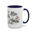 Paris Coffee Mug | France Souvenir Travel Gift | Accent Color Ceramic 11oz 15oz
