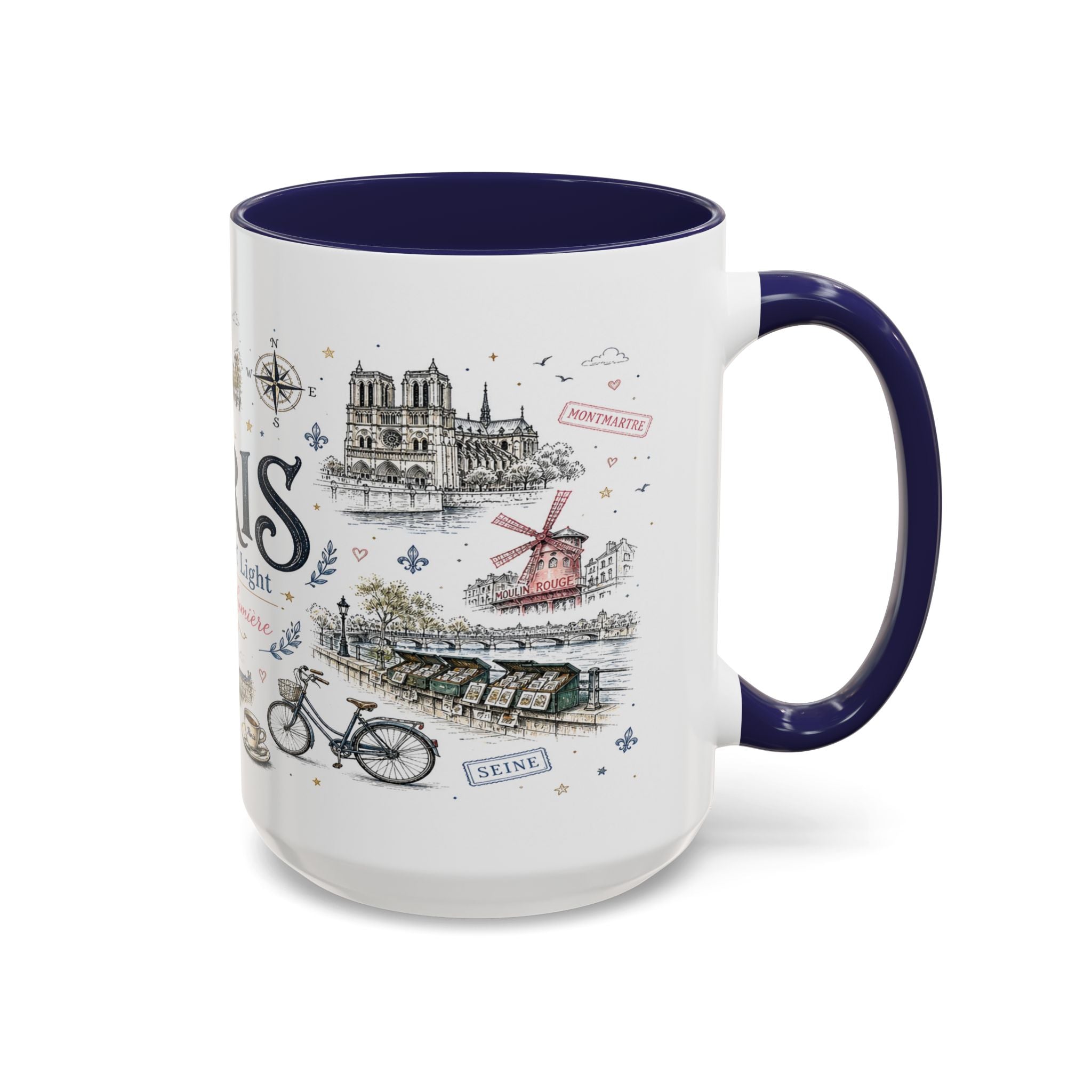 Paris Coffee Mug | France Souvenir Travel Gift | Accent Color Ceramic 11oz 15oz