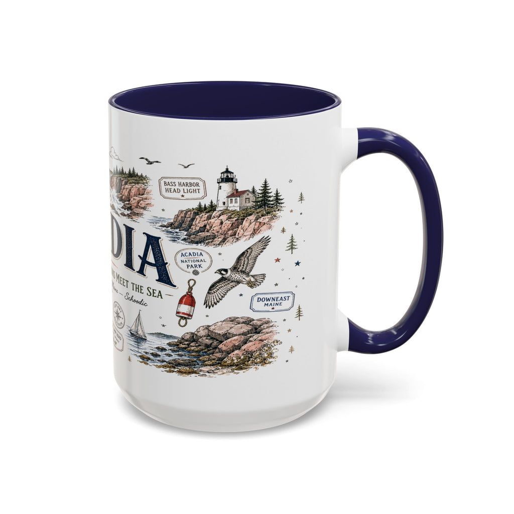 Acadia Coffee Mug | National Park Hiking Coastal Gift | Accent Color Ceramic 11oz 15oz