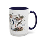 Acadia Coffee Mug | National Park Hiking Coastal Gift | Accent Color Ceramic 11oz 15oz