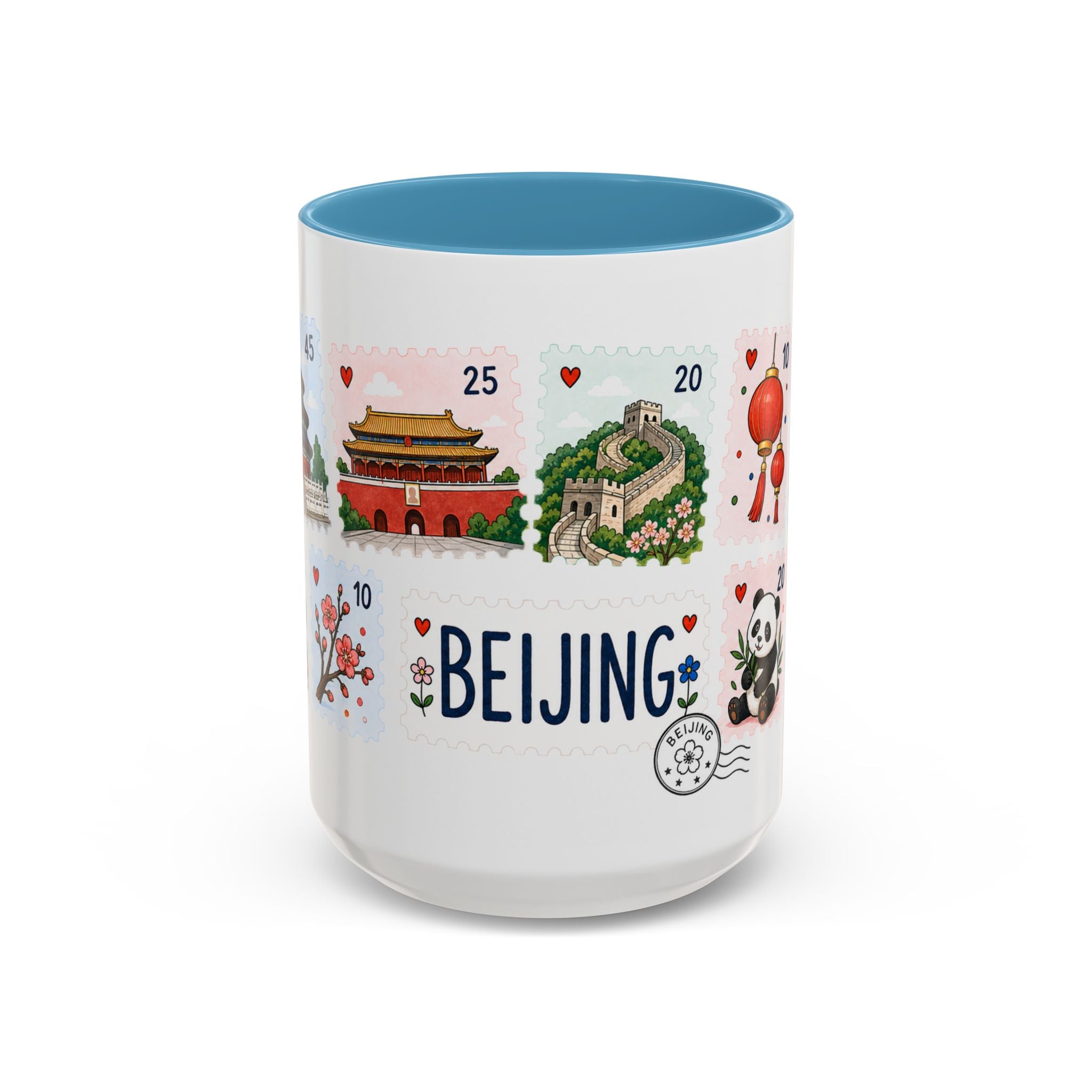 Beijing Coffee Mug | Postage Stamp Collage Mug | Travel Souvenir Accent Cup 11oz 15oz