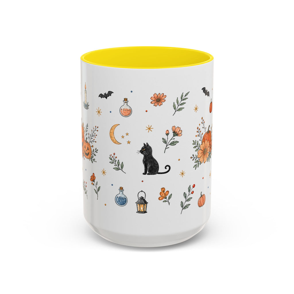 Black Cat Halloween Mug | Pumpkin Moon Watercolor Gift | Spooky Accent Cup 11oz 15oz