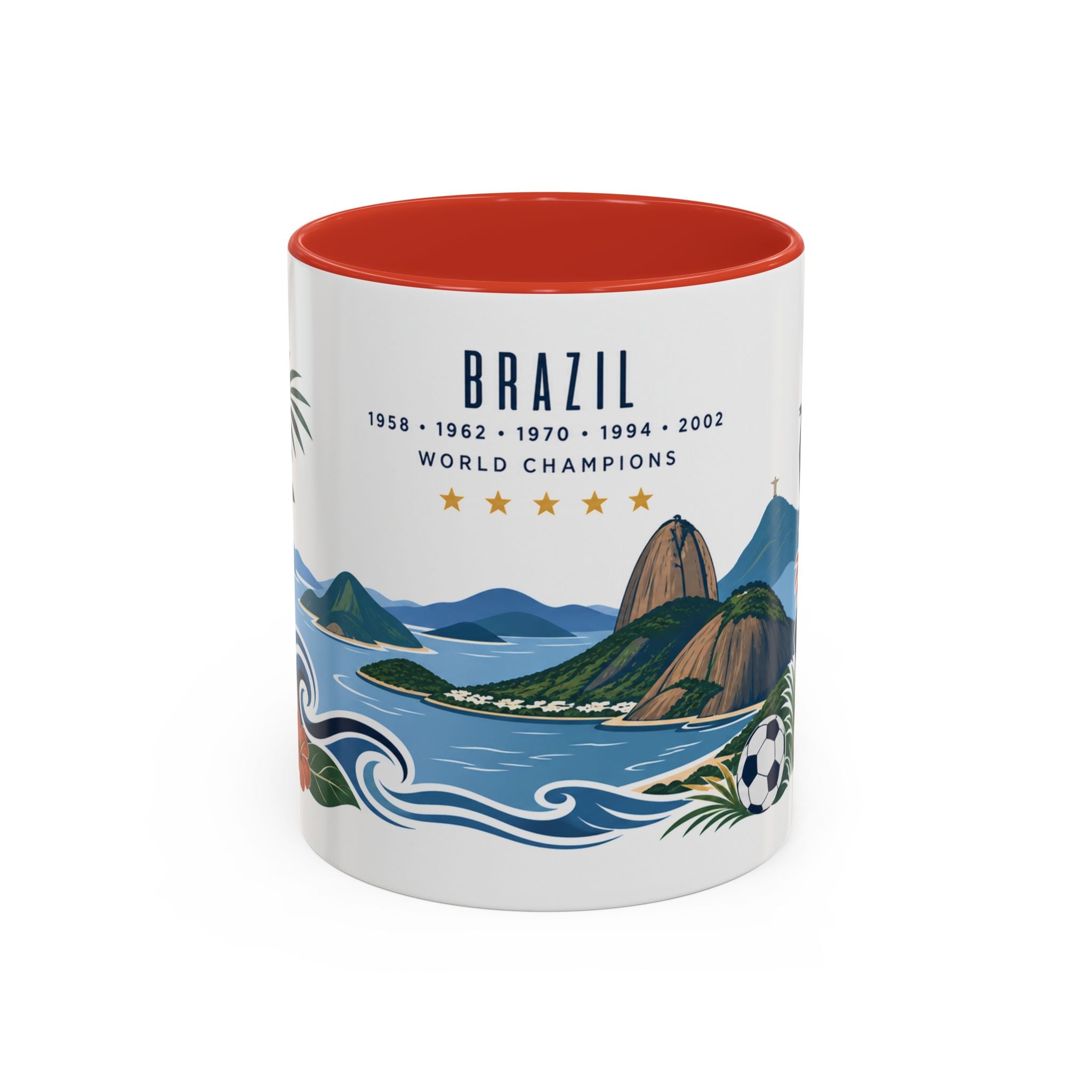 Brazil World Champions Mug | Five Time Soccer Champion Gift | Brazilian Football Fan Cup | 1958–2002 | 11oz 15oz Accent Mug