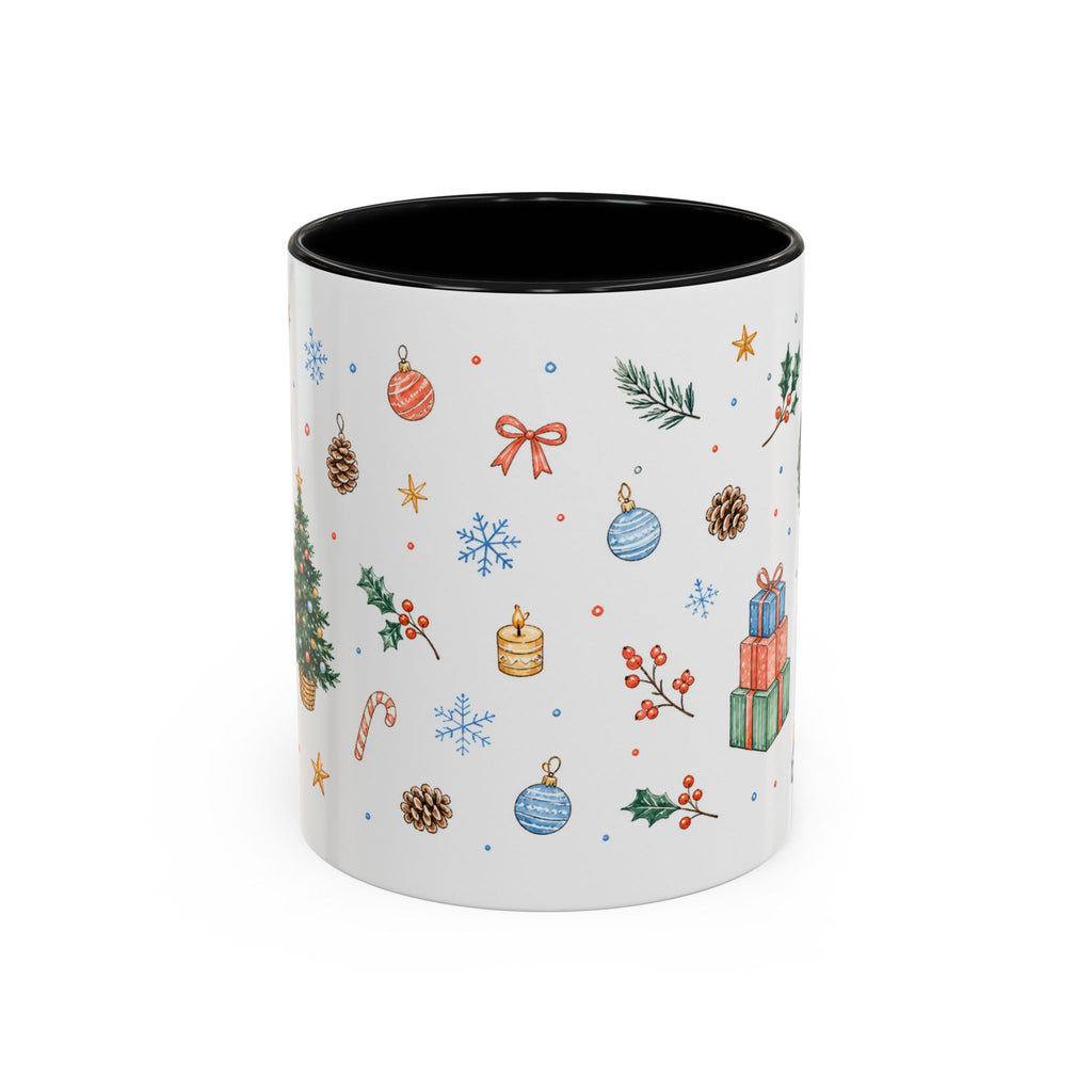 Christmas Mug | Watercolor Tree Gifts Wreath Holiday Cup | Accent Coffee Mug 11oz 15oz