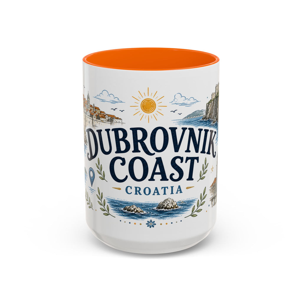 Dubrovnik Coast Coffee Mug | Travel Destination Souvenir Gift | Accent Color Ceramic 11oz 15oz