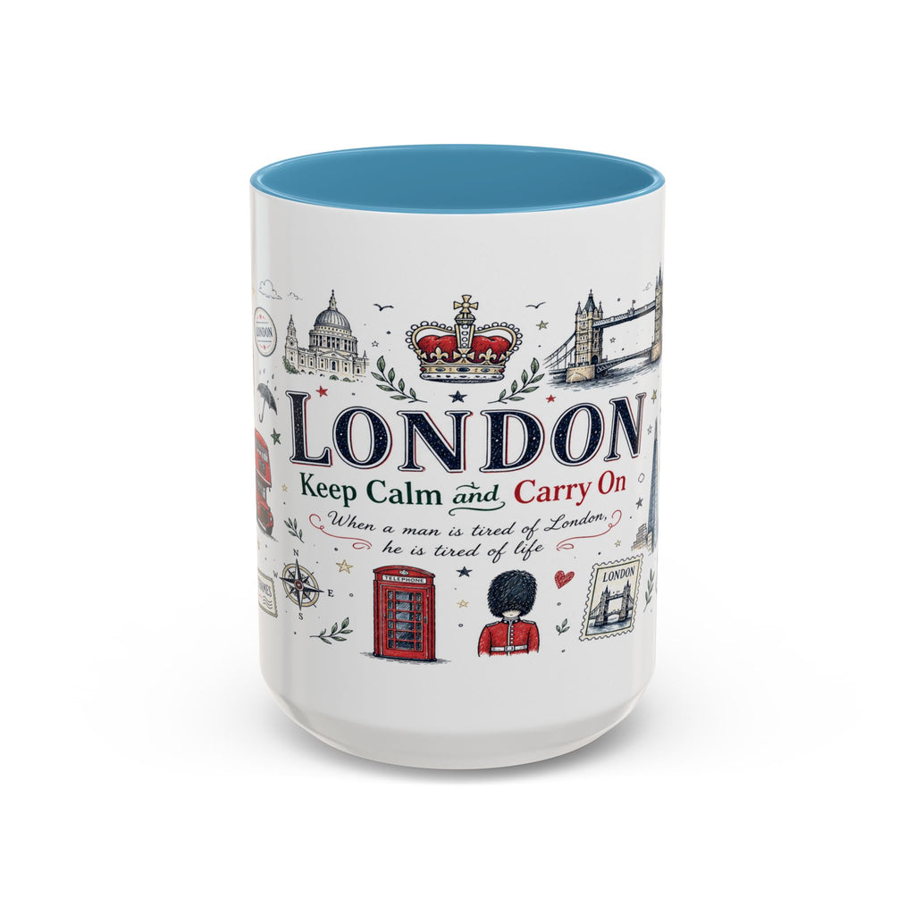 London Coffee Mug | England Souvenir Travel Gift | Accent Color Ceramic 11oz 15oz