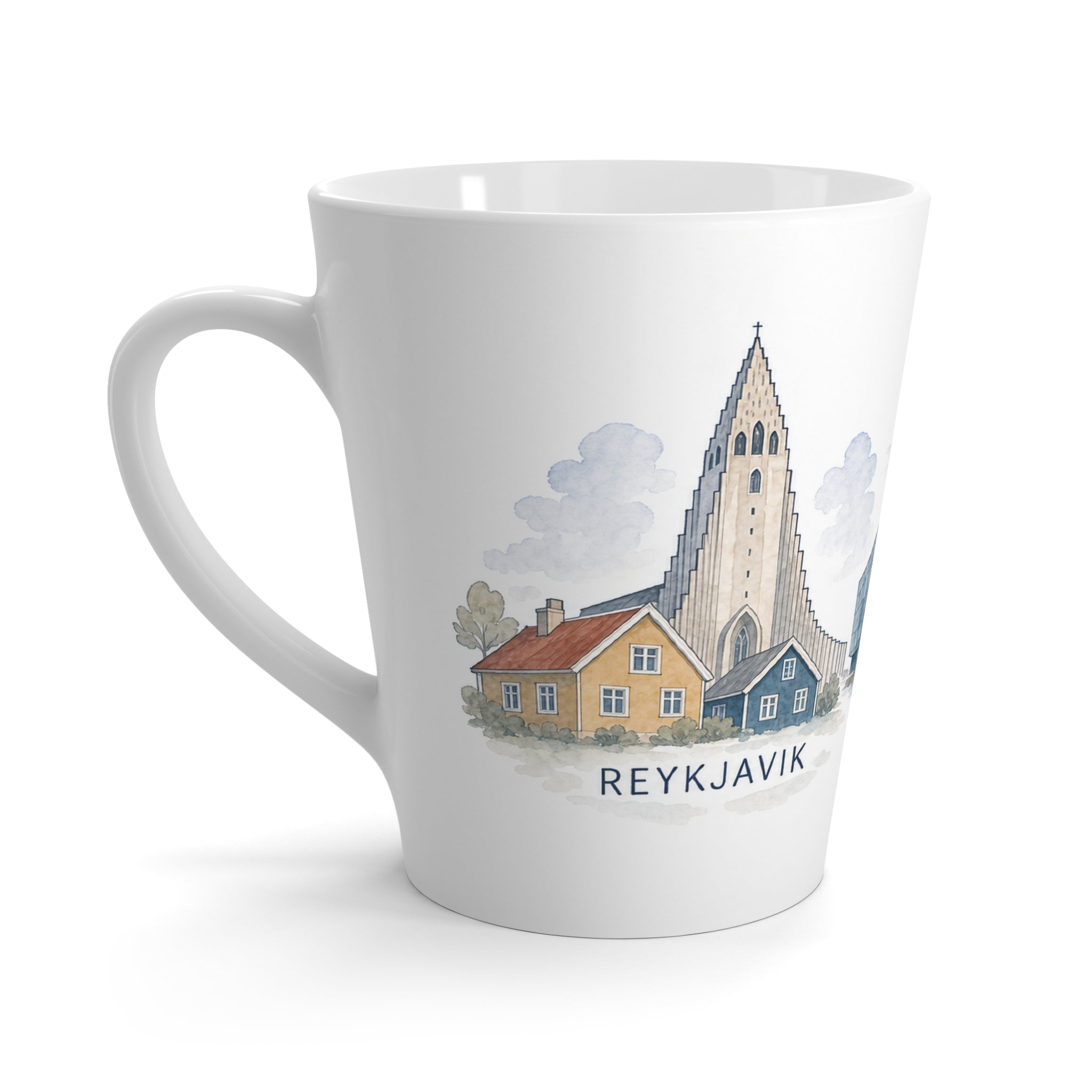 Reykjavik Latte Mug | Watercolor City Travel Mug | 12 oz Ceramic Souvenir Gift