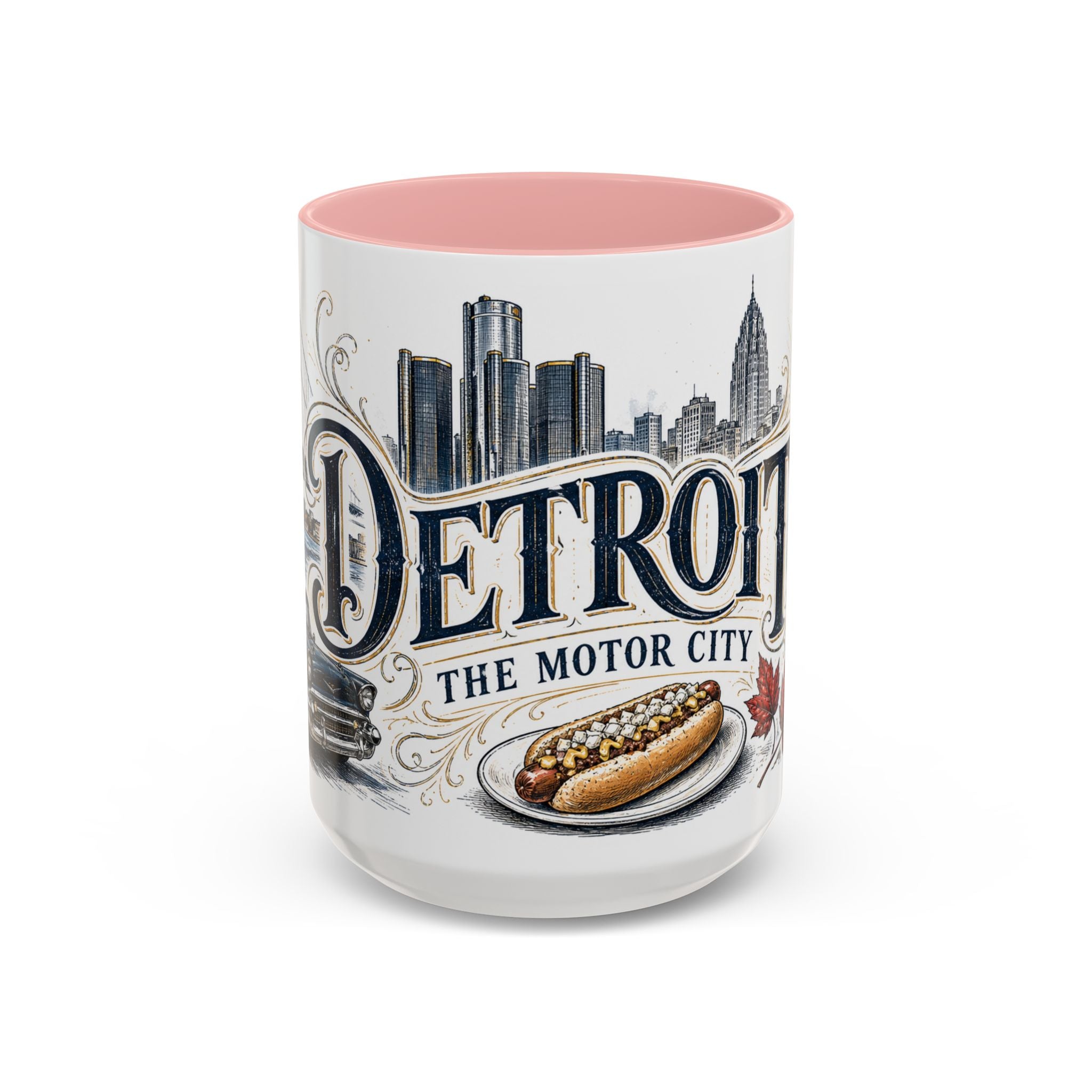 Detroit Coffee Mug | United States Travel Souvenir | Vintage Illustrated City Gift | 11 oz 15 oz Accent Mug