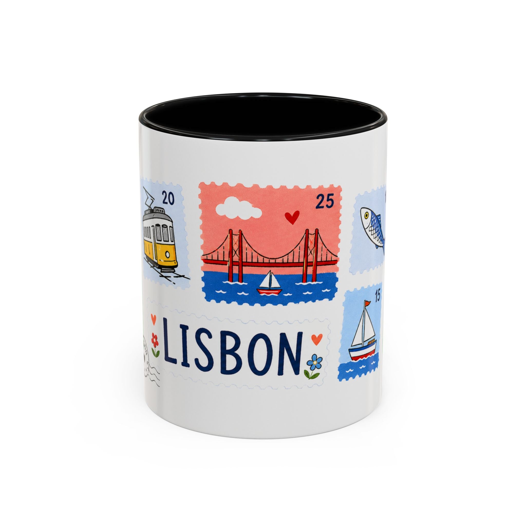 Lisbon Coffee Mug | Postage Stamp Collage Mug | Travel Souvenir Accent Cup 11oz 15oz