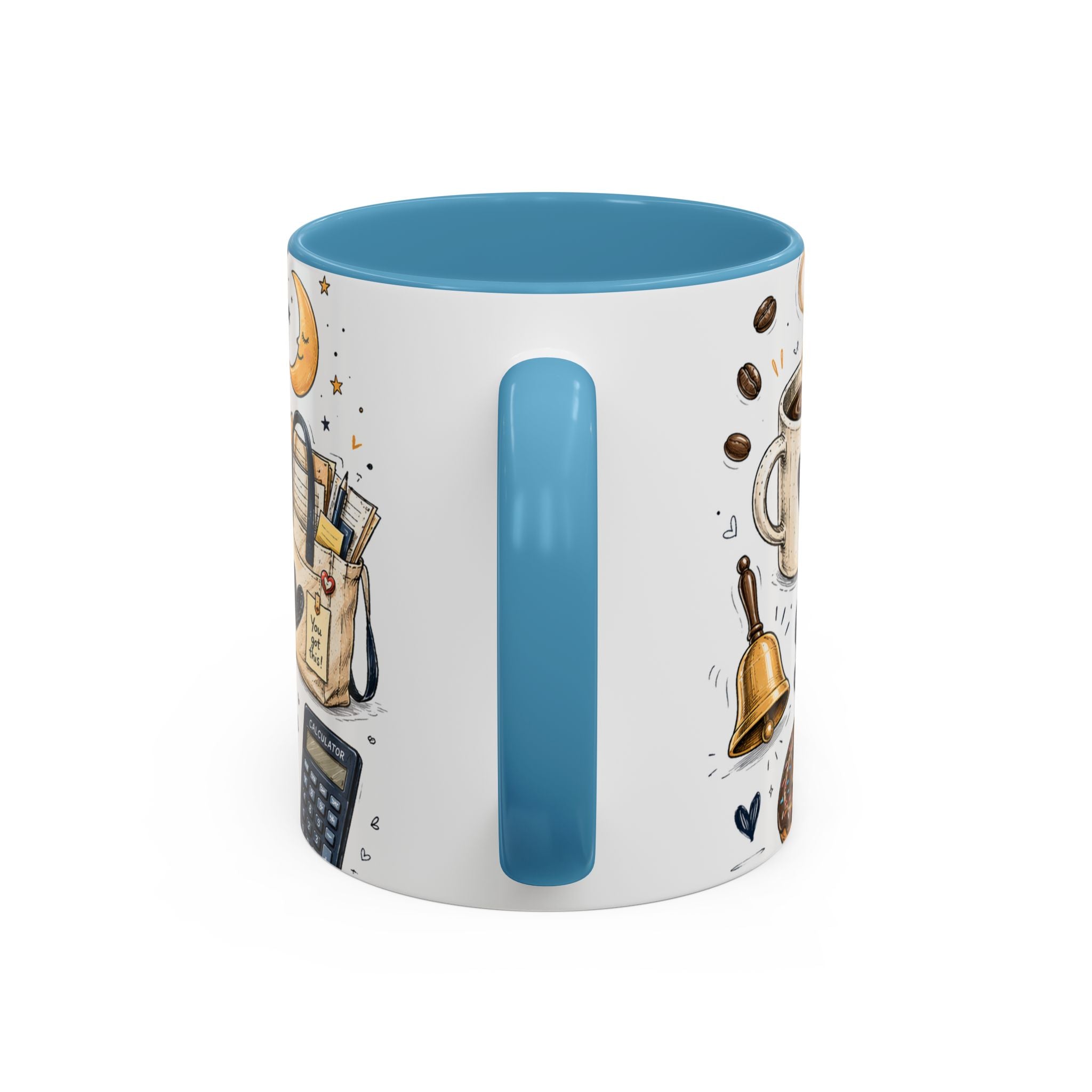 Teacher Fuel Coffee Mug | Powered by Coffee and Wine Funny Gift | Accent Color Ceramic 11oz 15oz