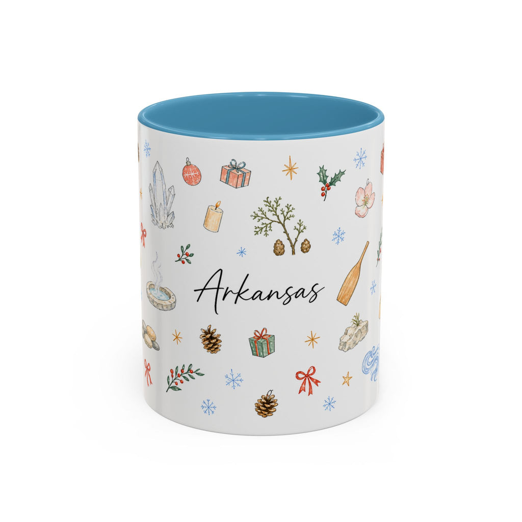 Arkansas Christmas Mug | Watercolor Travel Souvenir | Holiday Gift | Accent Ceramic Coffee Cup 11oz 15oz