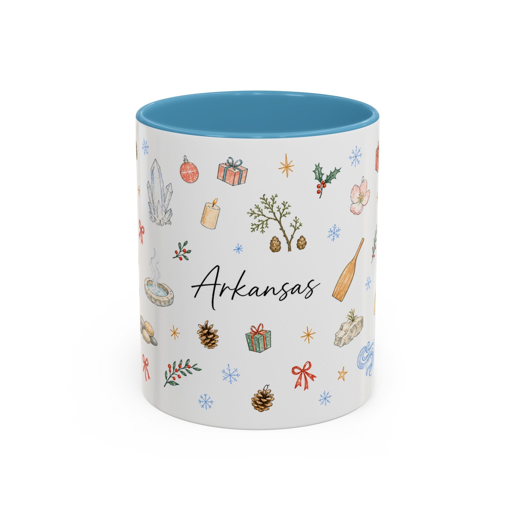 Arkansas Christmas Mug | Watercolor Travel Souvenir | Holiday Gift | Accent Ceramic Coffee Cup 11oz 15oz